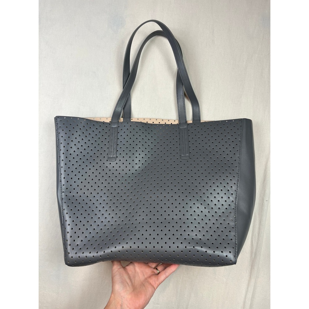 J.Crew Perforated Faux Leather Tote Bag Gray Laser Cut E8013 NEW
